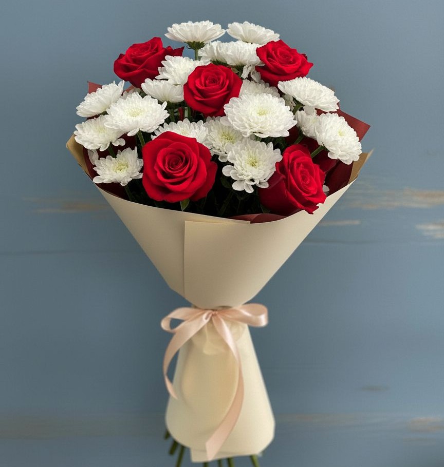 Букет цветов из: Розы и Хризантемы в Гатчину