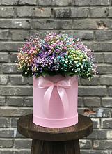 Цветочная композиция из Гипсофила и Розы в шляпной коробке в Гатчину