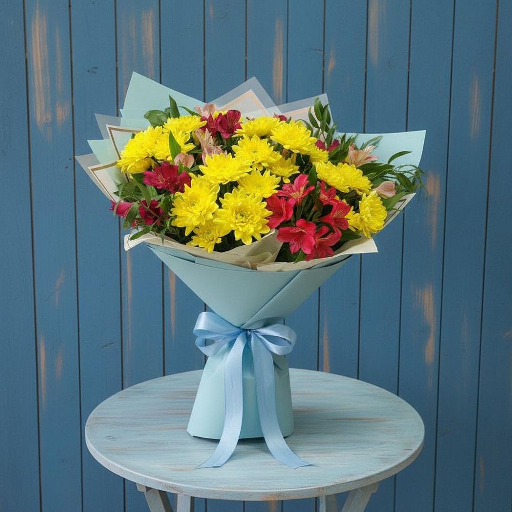 Букет цветов из: Альстромерии и Хризантемы в Гатчину