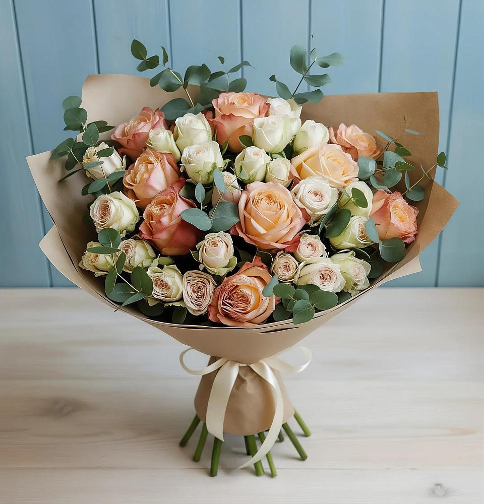 Букет цветов из: Альстромерии и Розы в Гатчину