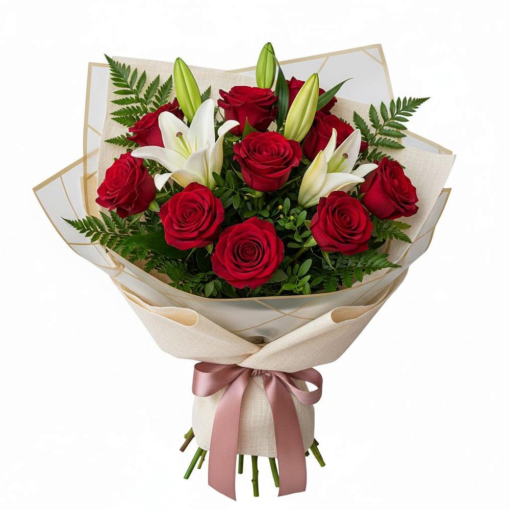 Букет цветов из: Лилии и Розы в Гатчину