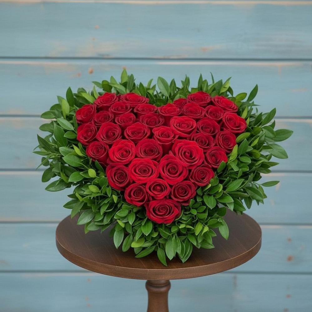 Цветочная композиция из Розы в виде сердца в Гатчину