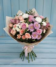 Букет цветов из:  Хризантемы, Розы и Альстромерии в Гатчину
