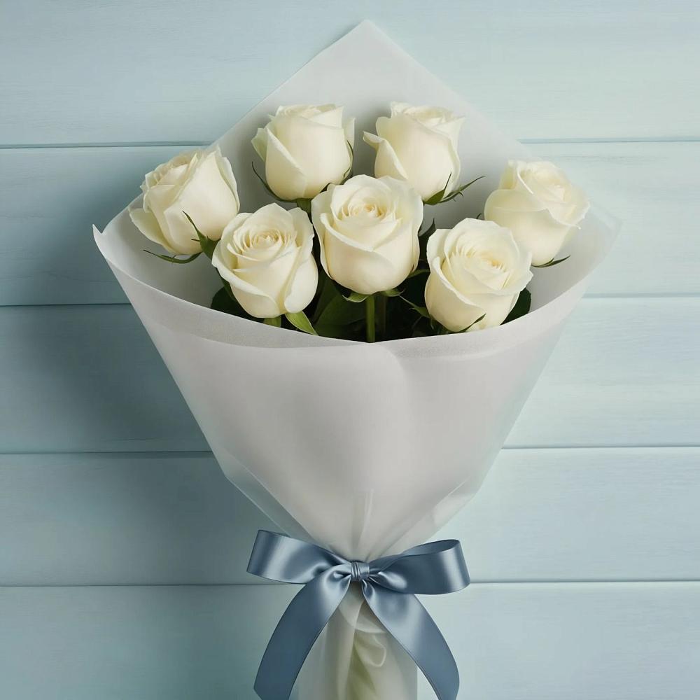 Букет 7 Белых роз Эдлесс Лав в Гатчину